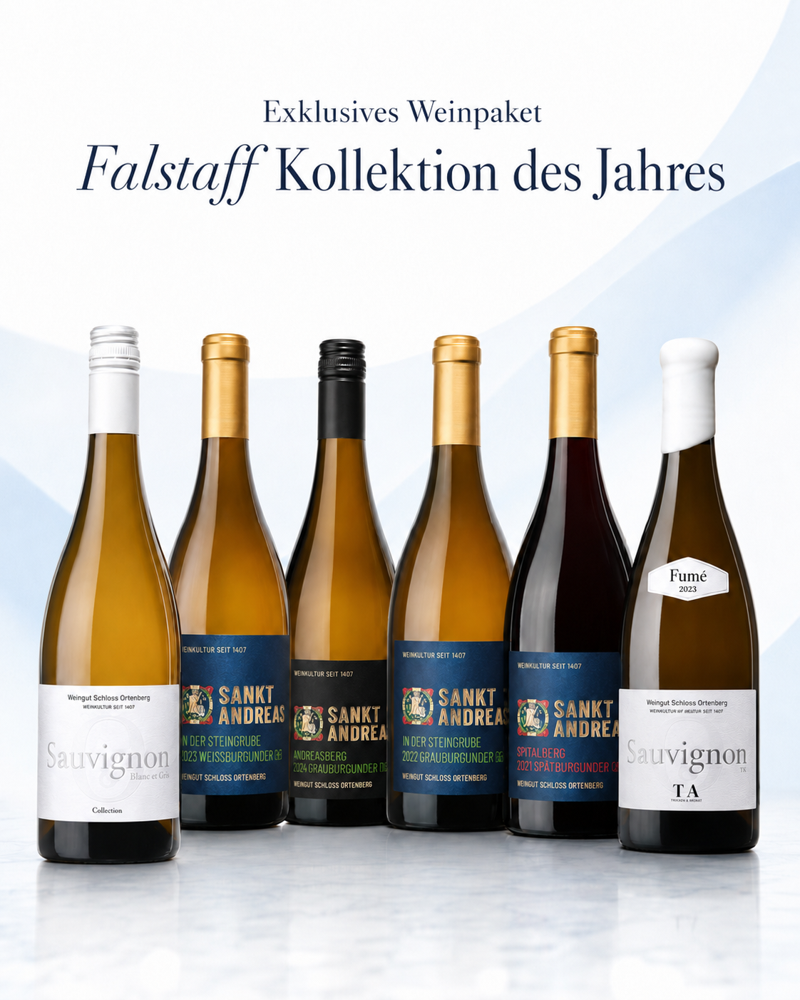 Weinpaket Falstaff Kollektion des Jahres von Weingut Schloss Ortenberg – sechs Weine mit bis zu 95+ Falstaff-Punkten
