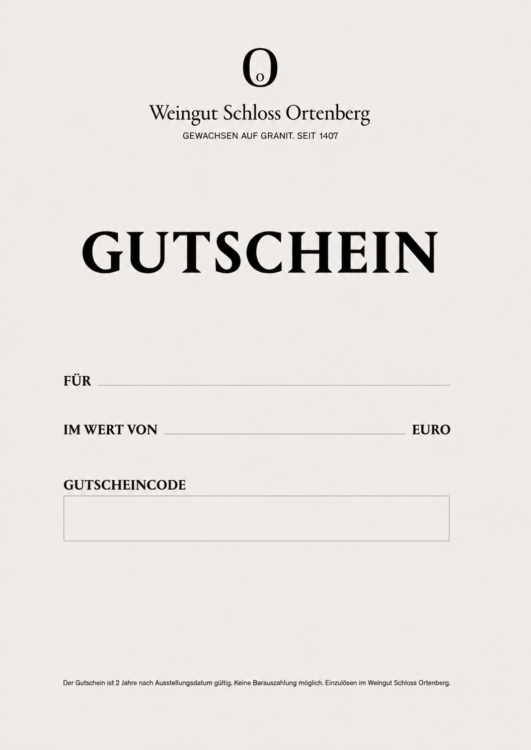 Gutschein des Weinguts Schloss Ortenberg – als PDF erhältlich, einlösbar im Weingut und online